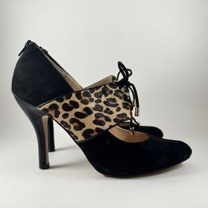 Isola Isabel exotic banded pump leopard print lace up leather stiletto sz‎ 8